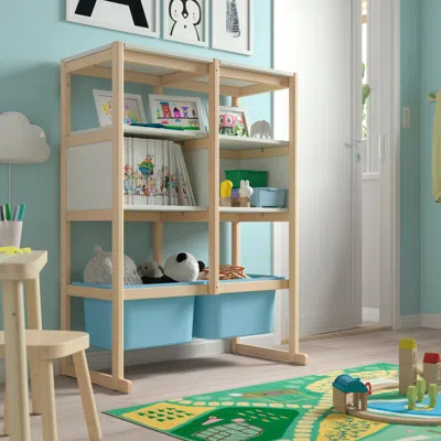 Ikea Flisat Open Storage Combination, Light White Stained Pine White/light Blue, 34 5/8x15x46 1/8 "