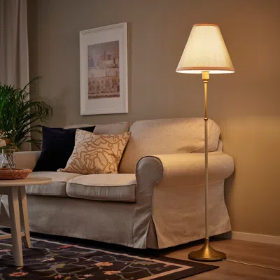 Ikea Flyghöjd Floor Lamp, Brass/beige, Base Diameter: 9 "