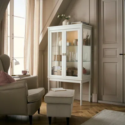Ikea Färjkarl Glass-door Cabinet, Off-white, 34 3/8x17 1/2x63 3/8 "
