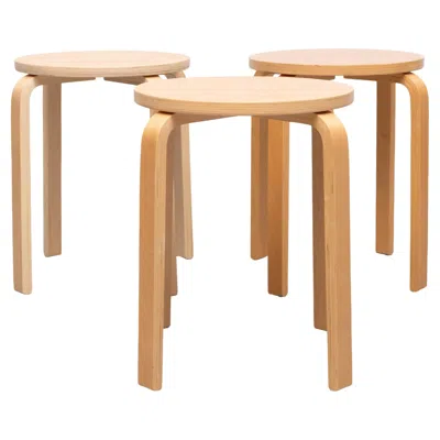 Pre-owned Ikea Frosta Stools Set Of 3, Beech Wood, Mid-century Modern In Brown