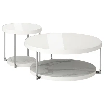 Ikea Frötorp Coffee Table/side Table, Set Of 2, White Chrome Plated/white Glass
