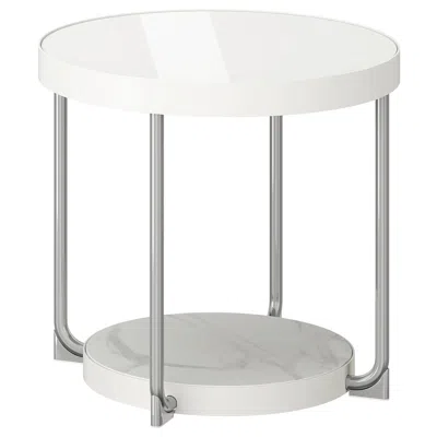 Ikea Frötorp Side Table, White Chrome Plated/white Glass, 18 7/8 "