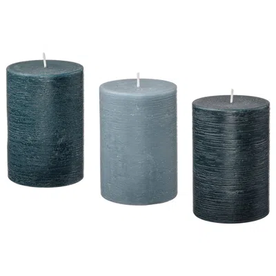 Ikea Fruktskog Scented Pillar Candle, Vetiver & Geranium/black-turquoise, 30 Hr In Blue