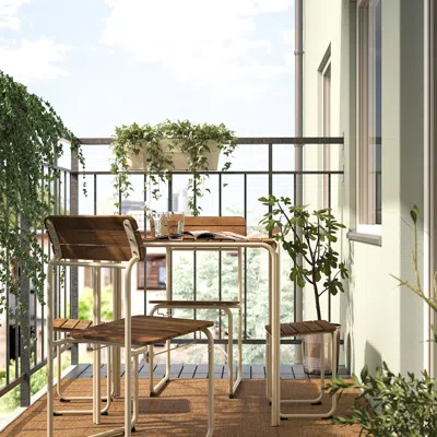 Ikea Furuön Dining Table With 2 Chairs+2 Footstl, Brown/outdoor, Table Length: 29 1/2 "