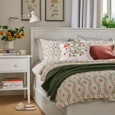 Ikea Fyrisvide Duvet Cover And Pillowcase(s), White/floral Pattern, King