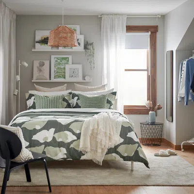 Ikea Getruta Comforter Set, Green/white, Full/queen
