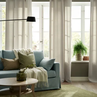 Ikea Ginstmott Curtains, 1 Pair, Beige/with Eyelets, 57x98 " In White