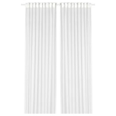 Ikea Gjertrud Sheer Curtains, 1 Pair, White/with Heading Tape, 57x118 "