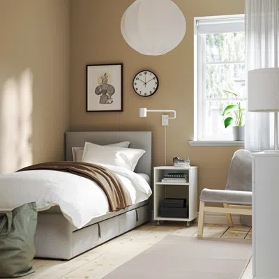 Ikea Gladstad Upholstered Bed, 2 Storage Boxes, Kabusa Light Gray, Twin