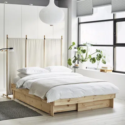 Ikea Glamberget Bed Frame With Storage And Mattress, Pine/åkrehamn Medium Firm, Full