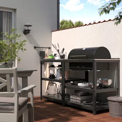 Ikea Grillskär Kitchen With Charcoal Bbq, Outdoor, Stainless Steel, 67 3/4x24 " In Silver