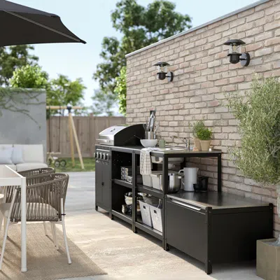 Ikea Grillskär Outdoor Kitchen With Gas Grill, Stainless Steel, 129 7/8x24 " In Silver