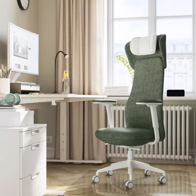 Ikea Grönfjäll Office Chair With Arm/headrest, Letafors Green/white, Tested For: 276 Lb
