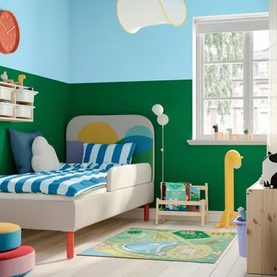 Ikea Grysna Cover For Bed Frame, Vissle Beige/multicolor, Twin In Green