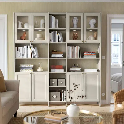 Ikea Gulddragare Storage Combination, Beige Clear Glass/with Doors With Shelves, 78 3/4x14 3/8x84 7/8 " In Multi