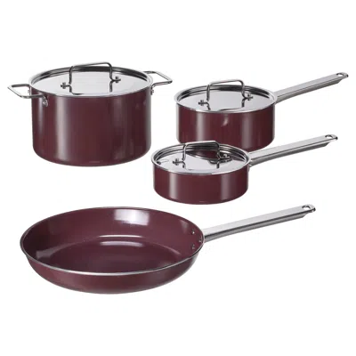 Ikea Guldöring 7-piece Cookware Set, Non-stick Coating Stainless Steel/dark Red