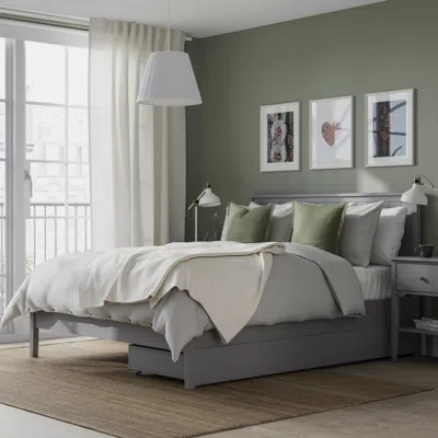 Ikea Gullaberg Bed Frame With 2 Storage Boxes, Gray, Queen