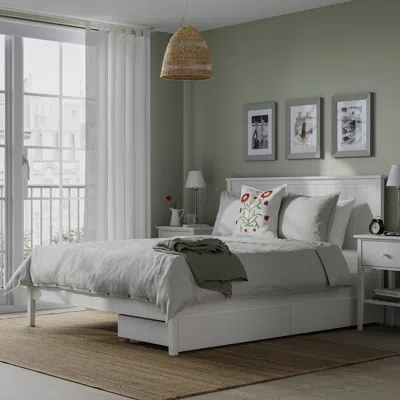 Ikea Gullaberg Bed Frame With 2 Storage Boxes, White/luröy, King