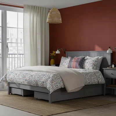 Ikea Gullaberg Bed Frame With 4 Storage Boxes, Gray, Full/double