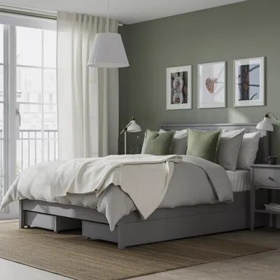 Ikea Gullaberg Bed Frame With 4 Storage Boxes, Gray, Queen