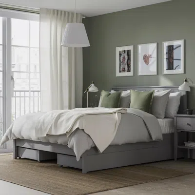 Ikea Gullaberg Bed Frame With 4 Storage Boxes, Gray/luröy, Queen