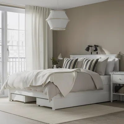 Ikea Gullaberg Bed Frame With 4 Storage Boxes, White, Queen