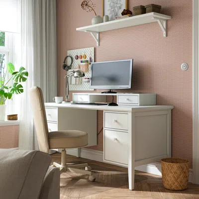 Ikea Gullaberg Desk With Drop File Drawers, White, 61x25 5/8x29 1/2 " In Neutral