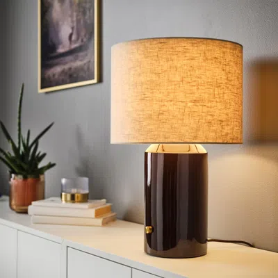 Ikea Halgatt Table Lamp, Dimmable Beige/brown Ceramic, 19 "