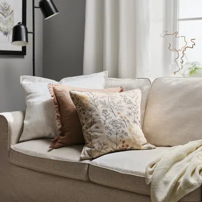 Ikea Hallonbuske Cushion Cover, Unbleached/floral Pattern, 19x19 " In Brown