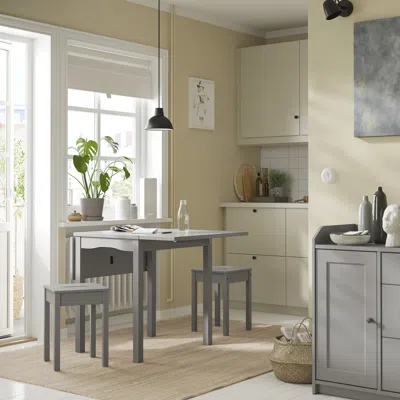 Ikea Hauga Stool, Gray, Depth: 12 5/8 "