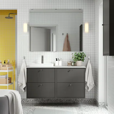 Ikea Havbäck / Orrsjön Bathroom Vanity With Sink & Faucet, Dark Gray, 49x21 1/2x28 3/8 "