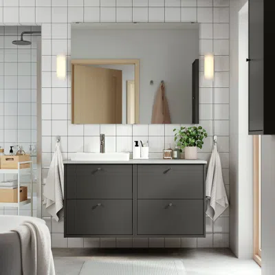 Ikea Havbäck / Orrsjön Bathroom Vanity With Sink & Faucet, Dark Gray, 49x21 1/2x28 3/8 "