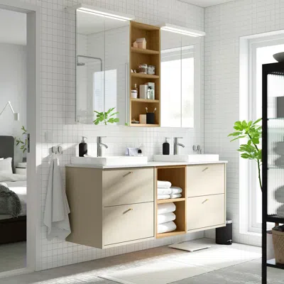 Ikea Havbäck / Orrsjön Double Vanity With Sink & Faucet, Beige, 67x21 1/2x28 3/8 "