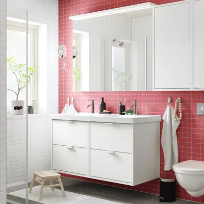 Ikea Havbäck / Orrsjön Double Vanity With Sink & Faucet, White, 49x21 3/4x27 5/8 "