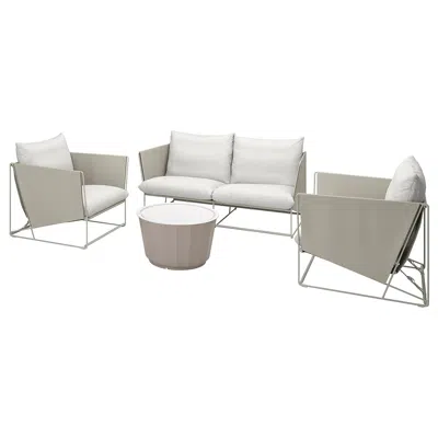 Ikea Havsten / Lågaskär 4-seat Conversation Set, Outdoor, Beige/beige, Diameter Coffee Table: 29 1/8 "