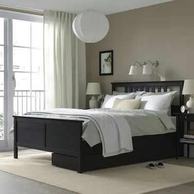 Ikea Hemnes Bed Frame With 2 Storage Boxes, Black-brown, Full In Multi