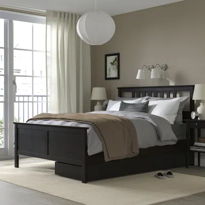 Ikea Hemnes Bed Frame With 2 Storage Boxes, Black-brown, King In Multi