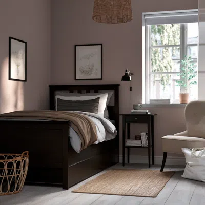 Ikea Hemnes Bed Frame With 2 Storage Boxes, Black-brown, Twin In Multi