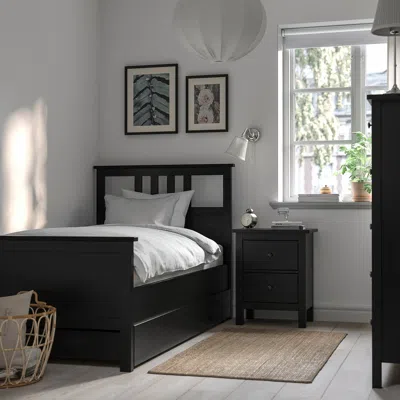 Ikea Hemnes Bed Frame With 2 Storage Boxes, Black-brown, Twin In Multi
