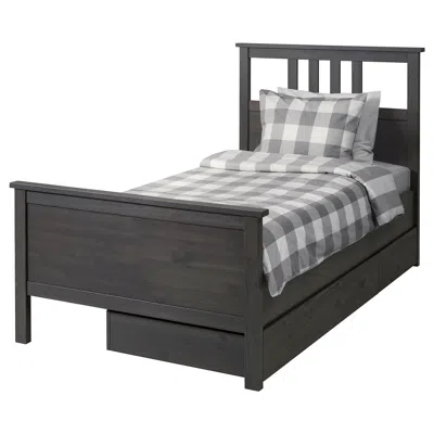 Ikea Hemnes Bed Frame With 2 Storage Boxes, Dark Gray Stained, Twin