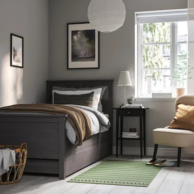 Ikea Hemnes Bed Frame With 2 Storage Boxes, Dark Gray Stained, Twin