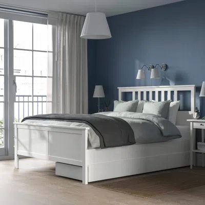 Ikea Hemnes Bed Frame With 2 Storage Boxes, White Stain, Full