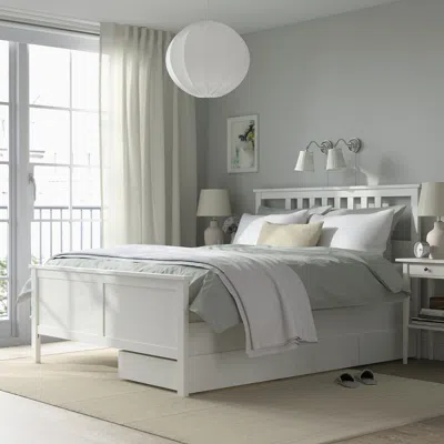 Ikea Hemnes Bed Frame With 2 Storage Boxes, White Stain, Queen