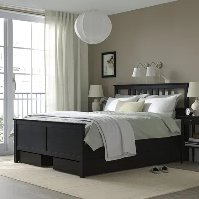 Ikea Hemnes Bed Frame With 4 Storage Boxes, Black-brown, Full In Multi