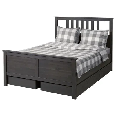 Ikea Hemnes Bed Frame With 4 Storage Boxes, Dark Gray Stained, Full