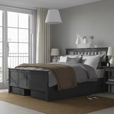 Ikea Hemnes Bed Frame With 4 Storage Boxes, Dark Gray Stained, King