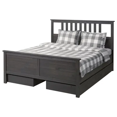 Ikea Hemnes Bed Frame With 4 Storage Boxes, Dark Gray Stained, Queen