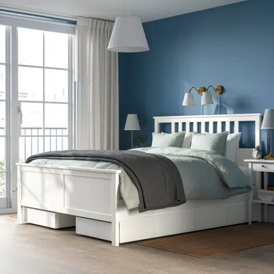 Ikea Hemnes Bed Frame With 4 Storage Boxes, White Stain, King