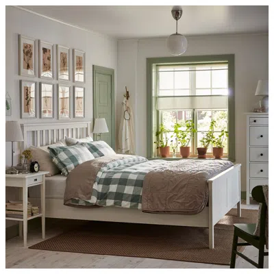 Ikea Hemnes Bed Frame With Mattress, White Stain, King