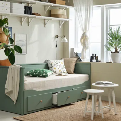 Ikea Hemnes Daybed With 3 Drawers/2 Mattresses, Gray-green, Twin